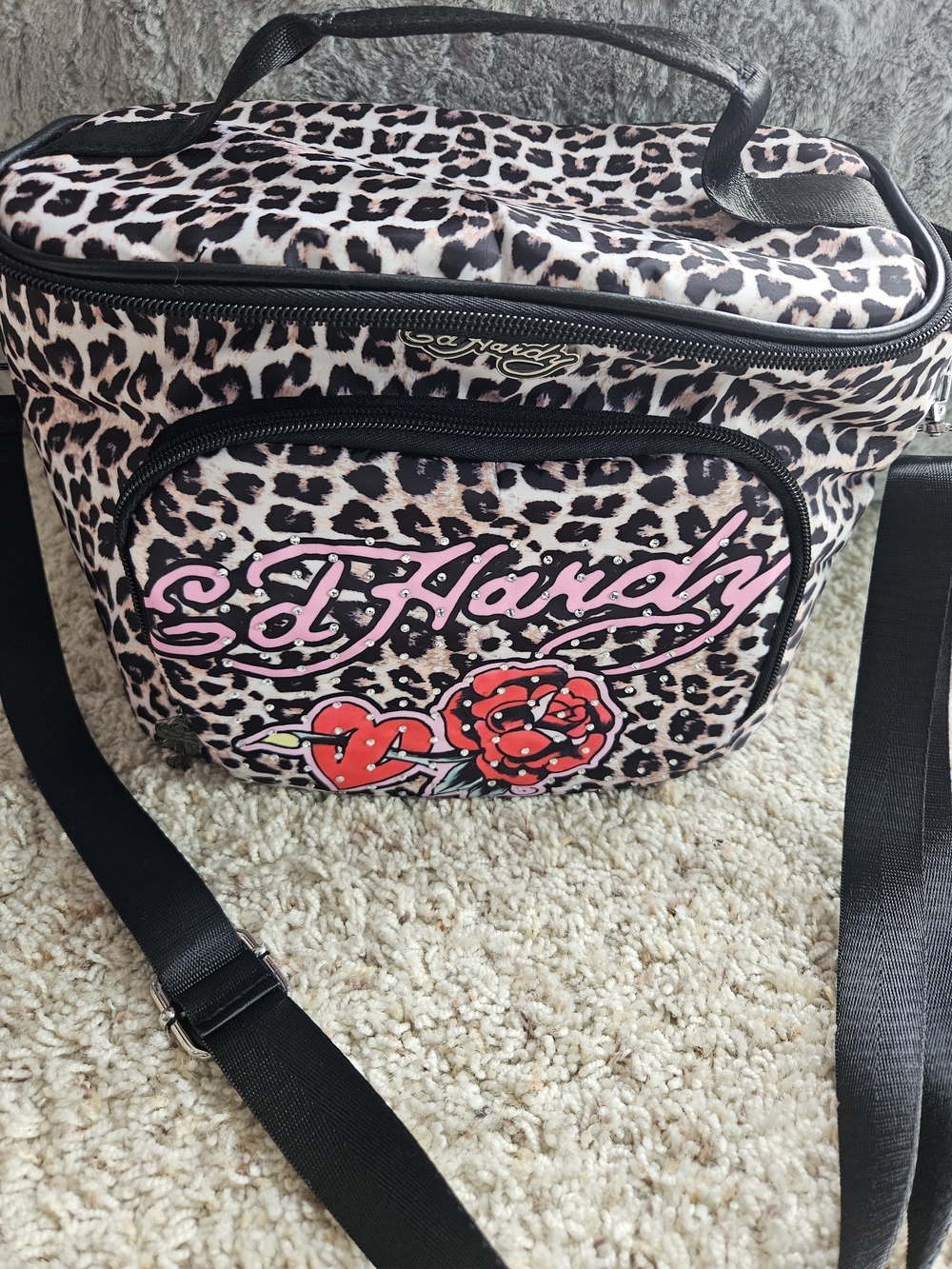 Ed Hardy Leopard Print Crossbody Bag with Pink Logo